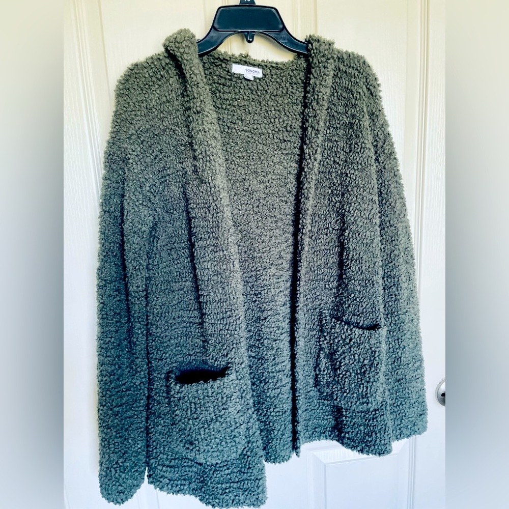 Sonoma Faux Fur Olive Green Cardigan
